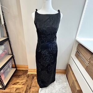 A list by Wrapper 7 Black Rose Jacquard Sheath Maxi Dress Formal‎ Evening Y2K